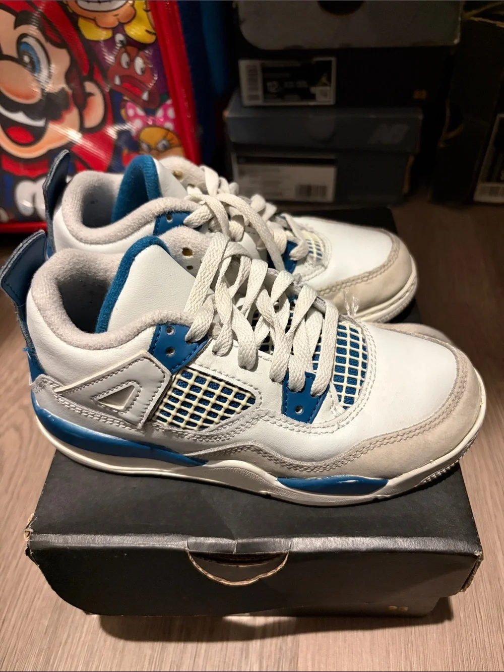 Kids White and Blue Athletic Sneakers